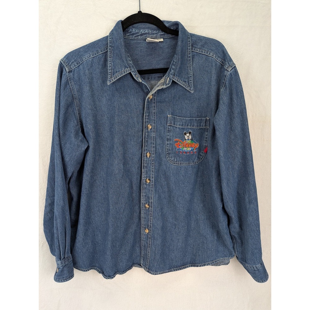Vintage Disney Store London Denim Button Up Shirt Men XL Mickey Mouse 90s Soft